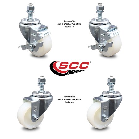 Service Caster 3 Inch Nylon Wheel Swivel 12mm Threaded Stem Caster Brakes SCC, 2PK SCC-TS20S314-NYS-M1215-2-TLB-2